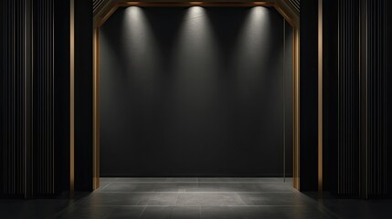 Luxury Dark Stage Background with Gold Architectural Frame