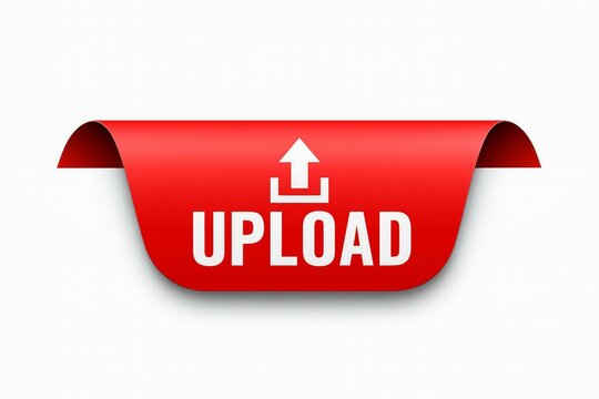 Upload button with red label and white arrow