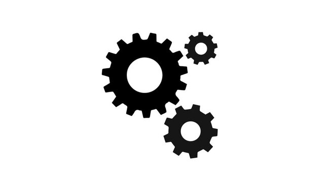 Animated video of black gears and cogs on a white background