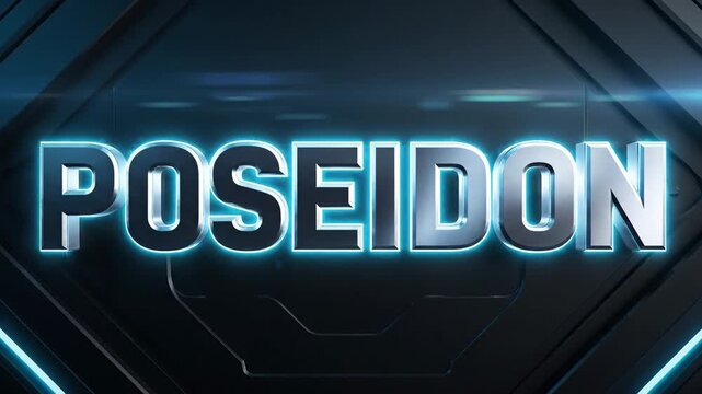 Futuristic neon text animation showcasing the word poseidon with a dynamic