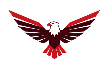 Obraz premium A stylized graphic of an eagle with outstretched wings in red, maroon, and white colors, facing forward.