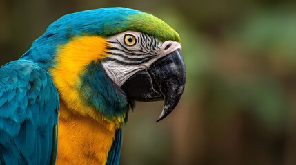 Close-up of a Blue and Gold Macaw Parrot Profile.