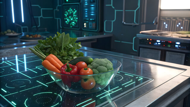 Futuristic Kitchen Scanning Fresh Vegetables - Powered by Adobe