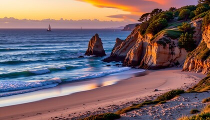 Serene Sunset Over Coastal Cliffs