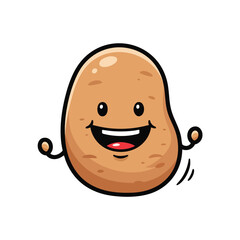 Obraz premium Cheerful cartoon potato with a big grin, waving arms, and a friendly expression