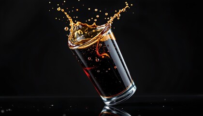 Fizzy Cola Splash Midair Against Black Background