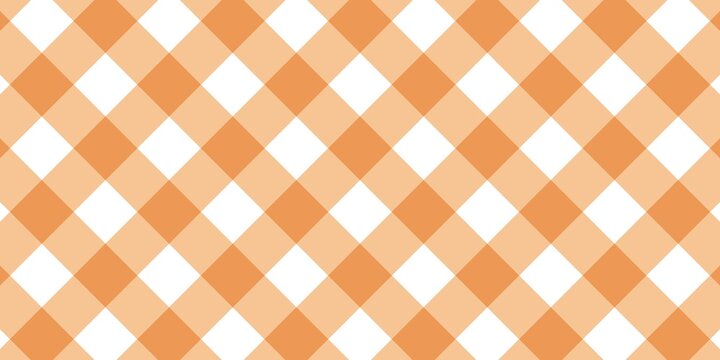 Seamless orange gingham checkered pattern background with diagonal squares, soft pastel tones, picnic tablecloth style texture for textile, wallpaper, wrapping paper, and surface design.