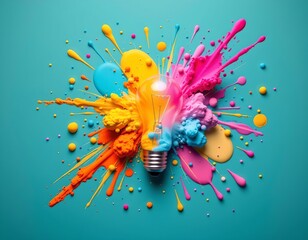 Vibrant Explosion Color Around Vintage Light Bulb