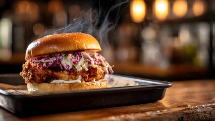 A grilled beef cheeseburger with melted cheese, bacon, tomato, lettuce, and onion on a toasted bun served on a plate with crispy fries for a delicious fast food lunch or dinner meal