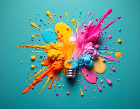 Vibrant Explosion Color Around Vintage Light Bulb - Powered by Adobe