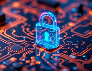 Futuristic Digital Security Concept with Holographic Lock