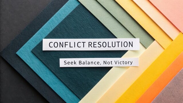 Colorful Paper Layers with Text on Conflict Resolution and Balance for Creative Design and Motivational Concepts