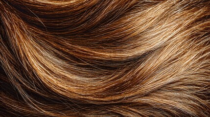 Close-up of flowing brown and blonde highlighted hair strands.