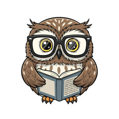 Cartoon owl wearing glasses and reading a book with lorem ipsum text