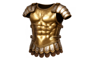 Golden muscle armor breastplate from ancient rome, representing strength, power, and historical protection for a warrior
