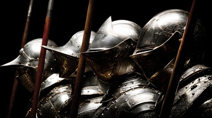 Close-up of Medieval Knights in Armor with Spears.
