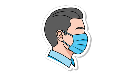 Fototapeta premium Man Wearing Blue Face Mask - Cartoon Sticker Style