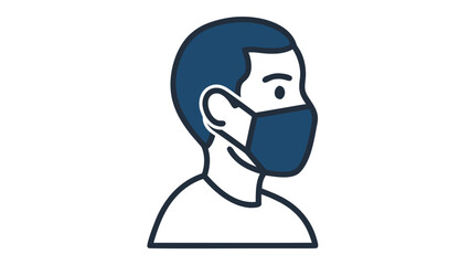 Fototapeta premium Man Wearing Face Mask Icon - Blue and White Simple Illustration