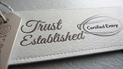 Elegant certification tag featuring the phrase Trust Established with a refined design and minimalistic style