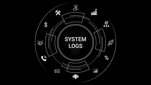 System Logs Concept with Various Business and Technology on Black Background data analysis finance