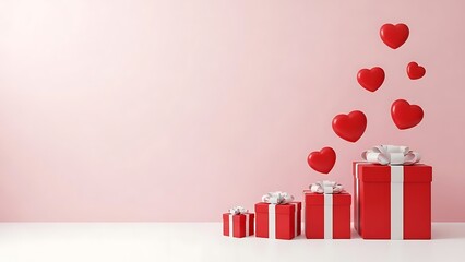 Red gift boxes with floating hearts