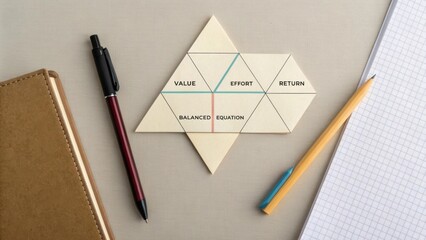 Creative geometric model illustrating value, effort, and return in a balanced equation for business analysis and strategy
