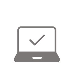 タスク完了を示すチェックマーク付きパソコンアイコン(グレー)