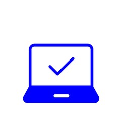 タスク完了を示すチェックマーク付きパソコンアイコン(青)
