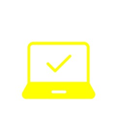 タスク完了を示すチェックマーク付きパソコンアイコン(黄色)