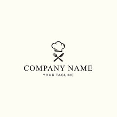  chef hat with fork and spoon for restaurant business logo design
