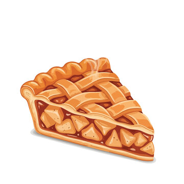 A slice of apple pie with a lattice crust and a light shadow