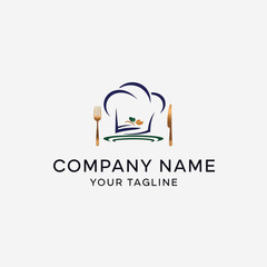 Elegant culinary logo featuring chefs hat,  and utensils for restaurant branding.	