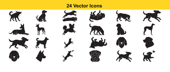 Collection of twenty four black silhouette vector icons depicting various animals and shapes © Razuwana