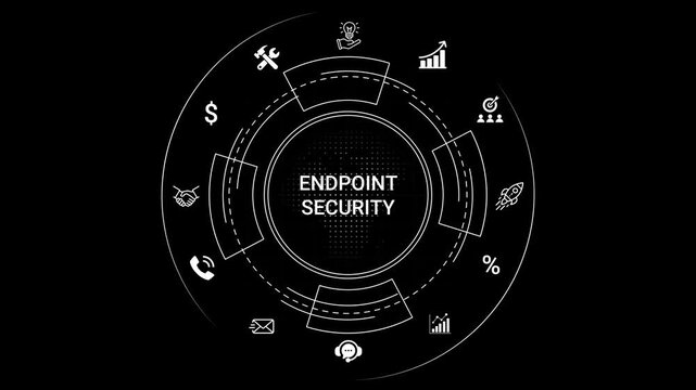 Endpoint Security Infographic on Black Background cybersecurity white security symbols