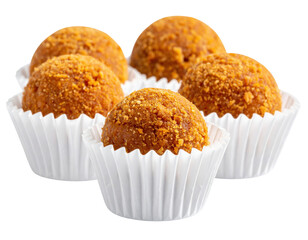 Brigadeiro Delights: Five Brazilian Chocolate Fudge Balls in White Paper Cups