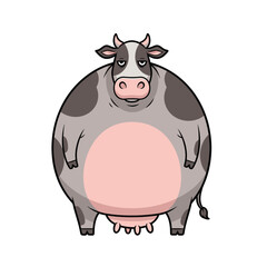 Cartoon illustration of a fat cow standing with a grumpy expression.