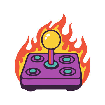 arcade game controller gamepad fire flame game art vector illustration