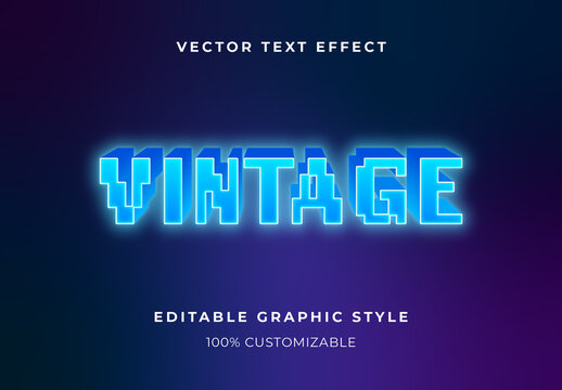 Blue Retro Game Text Effect Neon Block Pixel 3D Font