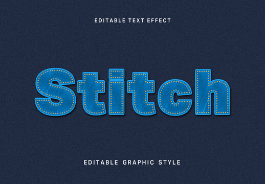 Blue Stitch Embroidery Text Effect Denim Bold Font