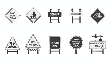 Road construction signs and barriers set.