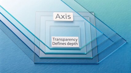 Layers of Transparent Glass Sheets with Labels on a Gradient Blue Background Showcasing Depth and Clarity