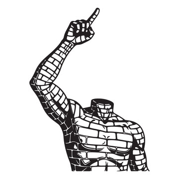 Brick Wall Middle Finger Gesture Silhouette Black and White Illustration