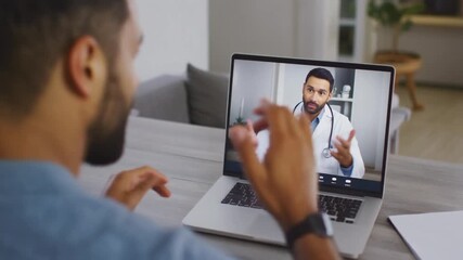 Patient consulting with a doctor virtually on a laptop, accessing convenient remote healthcare services and professional medical advice through an online video call from home