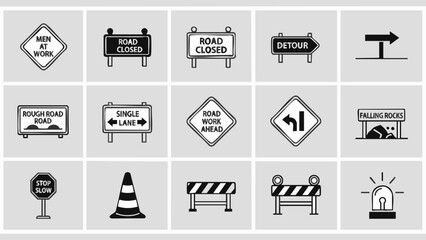 road sign icons set traffic signs black white.