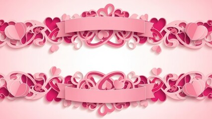 Beautiful Valentine's Day Banner with Heart-shaped Design and Empty Ribbons for Custom Messages