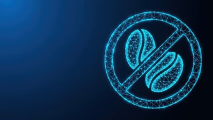 A digital illustration of a decaf coffee symbol with two coffee beans inside a prohibition circle