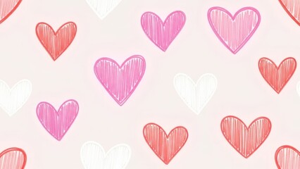 Colorful Hand-Drawn Heart Pattern for Valentine's Day and Romantic Themes
