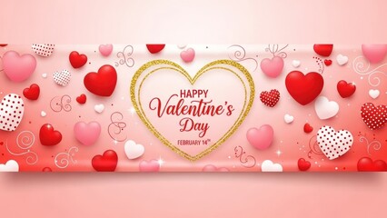 Valentine's Day Celebration with Hearts and Romantic Theme Banner