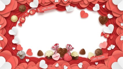 Festive Valentine's Day Frame with Hearts Chocolates and Holiday Greetings