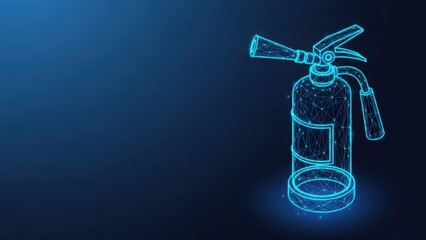 Abstract blue illustration of a fire extinguisher highlighting safety and emergency preparedness on a dark background